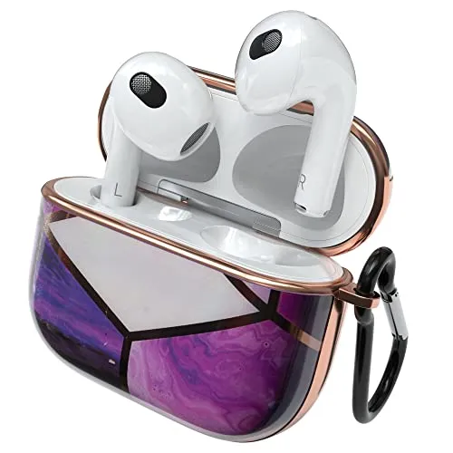 EAZY CASE - Schutzhülle für AirPods 3 Hülle Lila Hard Case Stoßfest mit Karabiner geeignet als Schlüsselanhänger Antikratz Etui rutschfest Hardcase für Airpod 3. Generation in Violett Marmor