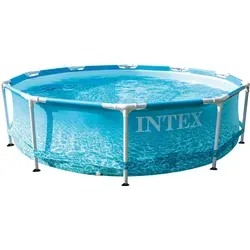 Intex Frame Pool - Beachside 305x76cm - Swimmingpools – Robuster Metal Frame Pool mit fotorealistischem Ozeandruck für Urlaubsfeeling im Garten. Schneller Aufbau in nur einer Stunde dank Easy Lock System, ideal für die ganze Familie.
