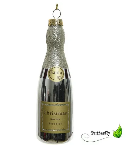 Kaemingk Christbaumschmuck, Christbaumschmuck Champagner Flasche Glas 12.5cm, 1 Stück