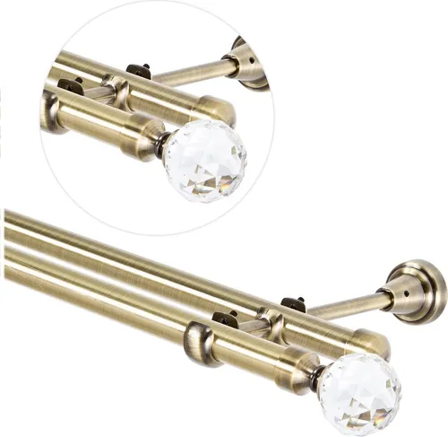 MDEKOR Gardinenstange 200 cm Antik Gold mit Kristallkugel in gold von MDEKOR