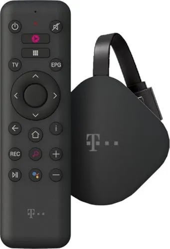 Telekom Magenta TV Stick refurbished - Mediaplayer mit Zugang zu MagentaTV und zahlreichen Streaming-Diensten, unterstützt 4K Ultra HD und bietet eine kompakte Fernbedienung für einfaches Navigieren.