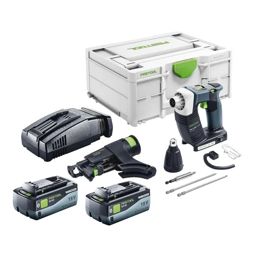 Festool DURADRIVE DWC 18-4500 Bauschrauber mit 2 Akkus - Leistungsstarker Bauschrauber mit 18 V und 14 Nm, ausgestattet mit zwei langlebigen Lithium-Ionen-Akkus für flexibles Arbeiten und schnelle Ergebnisse.