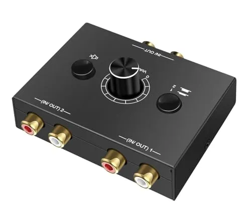 UNSTINCER RCA Cinch Audio Switch 2(1)-In-1(2)-Out - Video Umschaltpulte mit klarer Klangqualität, geräuschlos und einfach zu bedienen - ideal für den Anschluss mehrerer Audioquellen.