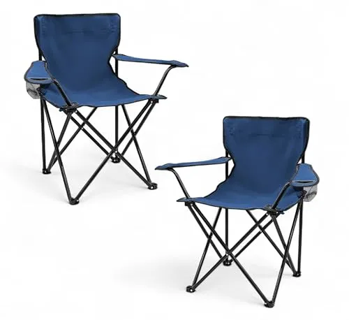 Camping Klappstuhl 2er Set mit Getränkehalter - Blau - Camping-Stühle klappbar mit Tragetasche, ideal für Festivals und Angeln, belastbar bis 100 kg für höchsten Komfort.