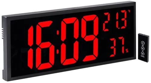 Lunartec Digitaluhr: LED-Wand- & Tischuhr, Jumbo-Uhrzeit, Fernbedienung, Hygro-/Thermometer (Wanduhr LED, Uhr Wanduhr, Grosse Digitale)