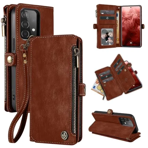 LBH Handy Hülle für Samsung Galaxy A52 / A52 5G / A52s 5G Klapphülle RFID Schutz Wallet Geldbeutel Geldbörse Cover Case Flipcase Kartenfächer Geldfach Münzfach Dunkelbraun