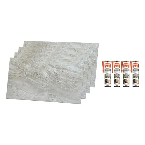 IZODEKOR Wandverkleidung Marmoroptik -4er 120x60cm- Alternative zu Badfliese/Küchenfliese, Duschwandpaneele, Wandpaneel für Küchenrückwand, Badezimmer, mit 4x Montagekleber - Mars Bubble