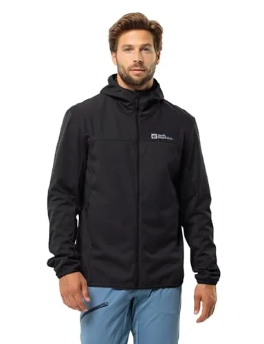 Jack Wolfskin Softshelljacke Feldberg Hoody - Winddicht & Wasserabweisend für Herren - Funktionsjacken, ideal für Wanderungen oder Alltag, aus atmungsaktivem TEXASHIELD PRO Material, mit fest verbundener Kapuze und praktischen Hüfttaschen.