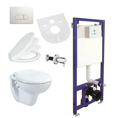 Belvit Wand Hänge WC Set mit Softclose Deckel - WC-Schüsseln mit hochwertiger Sanitärkeramik und Hygienedusche, einfache Wand-Installation und komfortable Softclose-Funktion.