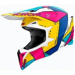 Airoh Wraaap Paint Motocrosshelm - Weiß/Blau/Gelb/Pink - L - Motorradhelm mit aggressiver Optik und innovativem Belüftungssystem, ideal für junge und erfahrene Fahrer. ECE 22.06 zugelassen und in 3 Größen erhältlich.