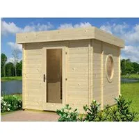 FinnTherm Saunahaus Cubus-70 B - 70 mm Holz, 6 Personen - Sauna für bis zu 6 Personen mit 3 Liegeplätzen, isolierter Decke und Panorama-Tür für ein besonderes Saunaerlebnis. Ideal für Entspannung im eigenen Garten.