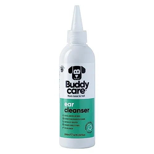 Buddycare Ohrreiniger Hund, beruhigende Ohrenreinigungslösung für Hunde, natürlich gewonnene Inhaltsstoffe mit Aloe Vera (200 ml, 1 Stück)