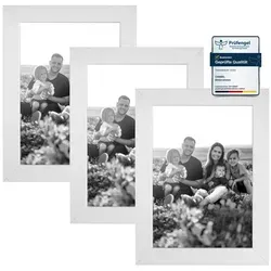 CABBEL Bilderrahmen MDF Holz-Rahmen, Acrylglas, Collagen, Portraits, Bilder für Wand-Tisch, für 3 Bilder (Set, 3 St), 3er Set Bilderrahmen 15x21 (A5) cm in Weiß, Modern, Schmal, Puzzlerahmen, Fotorahmen, Fotogalerie, Wanddeko/Poster weiß 15 cm x 21 cm