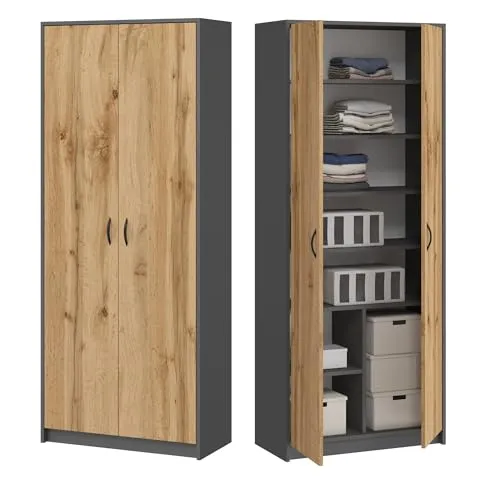 Home Collective Mehrzweckschrank 74cm breit, 180cm hoch - Hochschrank mit 8 Fächern, inkl. praktisches Extra-Fach für größere Gegenstände. Ideal für Büro, Flur oder Hobbyraum - moderne Eleganz und hohe Funktionalität vereint.