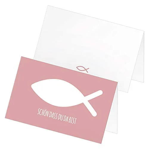 itenga 24 x Tischkarten Platzkarten Namensschild Fisch Kommunion Taufe Konfirmation Jungen Mädchen (Altrosa)