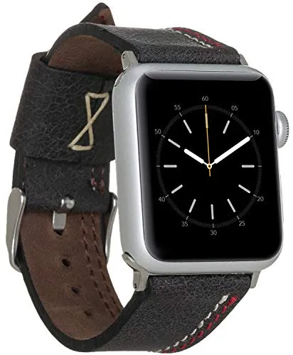 Burkley Leder Armband für Apple Watch (38/40mm & 42/44mm) - Handgefertigt in Schwarz - Elegantes, handgefertigtes Lederarmband für Apple Watch, kompatibel mit Series 1-6. Mit sicherer Dornschließe und passgenauen Connectoren für schnellen Wechsel.