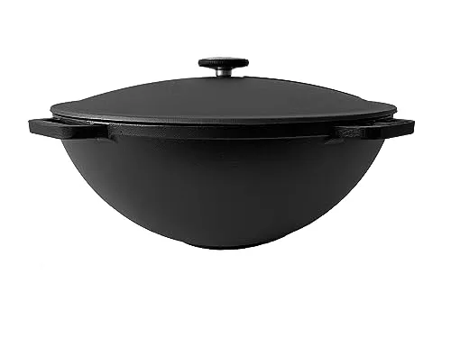 ROBARI Wok Kazan Gusseisen 12 Liter - Pfannen aus Gusseisen mit 12 Litern Volumen, exzellente Wärmeleitung für gleichmäßiges Kochen und hohe Temperaturbeständigkeit.