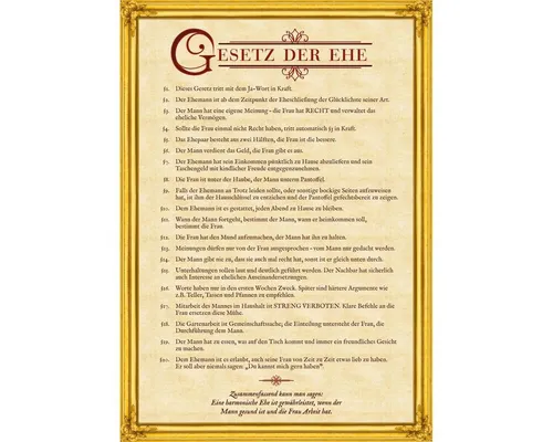 Goods+Gadgets Poster GOODS+GADGETS Lustiges Ehegesetz Poster – XXL Hochzeitsgeschenk, Hochzeit-Geschenk