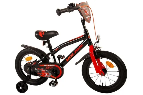 Volare Super GT Kinderfahrrad - 14 Zoll - Rot/Schwarz - Kinderfahrrad für Jungen mit stabiler Bauweise, höhenverstellbarem Sattel und Lenker, ideal für sicheres Fahren lernen und Abenteuer erleben.