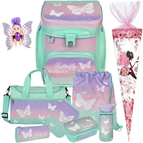 Scooli Schulranzen EasyFit 1.Klasse Mädchen (10-tlg) - Rucksacktaschen für Schulanfänger, ergonomisch gestaltet mit MESH-POLSTERUNG für hohen Tragekomfort und Sicherheit durch Reflektoren im Straßenverkehr.