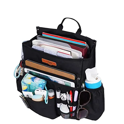 SURDOCA Car Front Seat Organiser, Car Seat File Organiser with Laptop Storage Stabilising Side Straps Soft Adjustable Shoulder Strap, Office Passenger Seat Organiser Bag