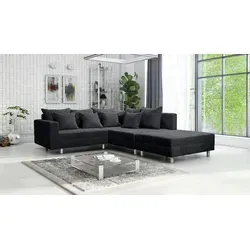 Küchen-Preisbombe Sofa Wohnlandschaft Graphit Minsk R - Sofa Couch Ecksofa aus hochwertigem Cordstoff, 210.5 cm breit und ideal für gemütliche Wohnzimmer. Lieferung frei Bordsteinkante!