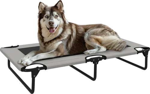 PawHut Erhöhtes Hundebett klappbar für große Hunde - Hundebetten: Atmungsaktive Outdoor Hundeliege mit klappbarem Design, ideal für große Hunde bis 30 kg, sorgt für Kühlung im Sommer und Komfort im Winter.