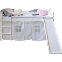 Homestyle4u Hochbett 90x200 mit Rutsche und Vorhang im Sternedesign - Stabiles Kinderhochbett mit Rutsche, Leiter und Sicherheitsumrandung. Ideal für kreative Schlafräume und platzsparend mit viel Stauraum unter der Liegefläche.