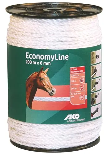 AKO Fencing Seil EconomyLine, 200m, 6mm, weiß, 6 x 0,2mm NIRO