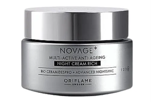 Oriflame Novage + Multi-Active Anti-Ageing Night Cream Rich 50 ml - Tagespflege für straffende Wirkung, ideal für die Nacht mit intensiver Feuchtigkeit und revitalisierenden Inhaltsstoffen.
