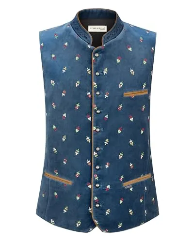 Stockerpoint Calzado Herren Trachtenweste, rauchblau, 50 - Trachtenwesten für Herren, mit mehrfarbigen Blümchenstickereien für einen traditionellen Look und einer perfekten Passform für hohen Tragekomfort.