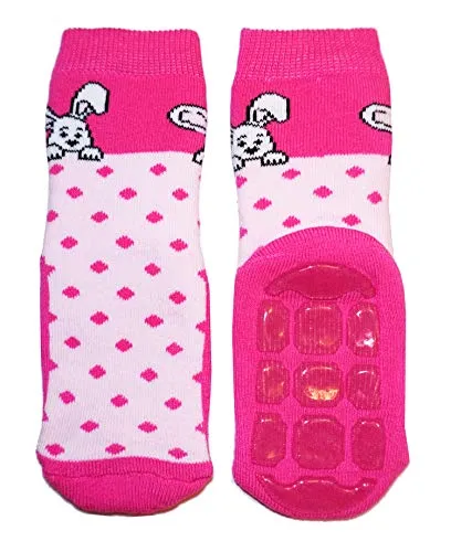 Weri Spezials Baby und Kinder Voll Frotee Anti-Rutsch Stopper Socken für Jungen Hasen Muster (23-26, Rosa Hase-Punkte)