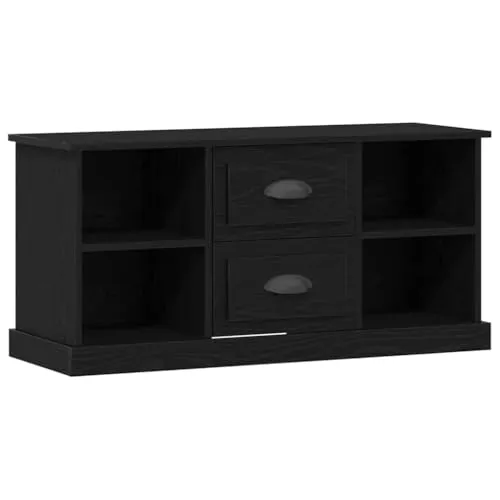 vidaXL TV-Schränk Schwarz Eichen-Optik 99,5 x 35,5 x 48 cm - TV-Halterungen mit modernem Hochglanz-Design, viel Stauraum und praktischen Regalen für Ordnung bei Mediengeräten. Ideal für stilbewusste Haushalte.