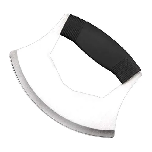 Kylewo Pizzamesser- Wiegemesser -Pizzaschneider- Sharp Rocker Slicer Hochwertige Edelstahlklinge als Mezzaluna Chef Messer Salat Gemüsehacker mit Schutzhülle