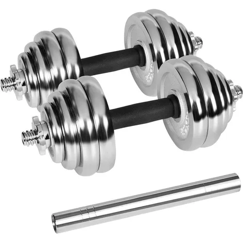 Rebel ACTIVE Verchromte verstellbare Hanteln im Koffer 30 kg mit Langhantel (RBA-2326-30)