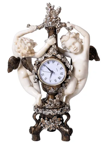 Engel Kaminuhr Schloss Nymphenburg Barock Tischuhr handbemalt Quarz-Uhrwerk 40cm