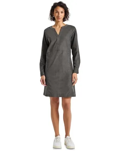 Street One Damen Cordkleid mit Split Neck - Freizeitkleid für Damen, knielang mit Split Neck, langarm und seitlichen Taschen, aus weicher Baumwolle für hohen Tragekomfort.