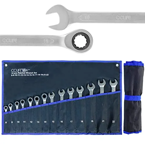 CCLIFE 14tlg Ratschenschlüssel Set 8-22mm - Schraubendreher Set mit 14 verschiedenen Größen und 72-Zahn-Ratschenfunktion für effizientes Arbeiten, ideal zum Lösen und Anziehen von Sechskantschrauben.
