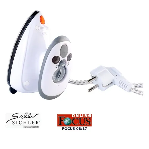 Sichler Haushaltsgeräte Mini Bügeleisen - Reisebügeleisen mit kompaktem Design für weltweiten Einsatz, Antihaft-Bügelsohle und Dampf-Funktion zum Desinfizieren von Mundschutz-Masken. Ideal für Reisen und Urlaub!