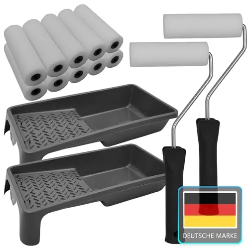 NYVI Malerset Profi Maler Set DIY Essential - Lackier Farbroller Set zum Streichen, (14-tlg), 14tlg. Lackierset Malerset - Farbrollen Bügel Farbwanne Lackierrollen