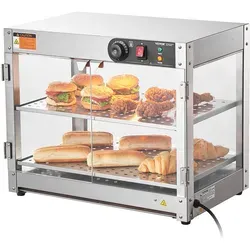 VEVOR 2-stufiger Kommerzieller Speisenwärmer - Pizzaschrank mit Beleuchtung, 58L Fassungsvermögen und gleichmäßiger Erwärmung für Gastronomie und Cafés