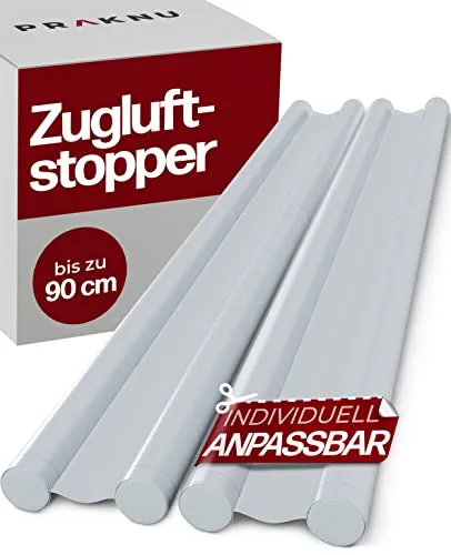 Praknu 2 Zugluftstopper für Türen bis 90cm - Energiesparend und Zuschneidbar - Zugluftstopper & Türdichtungen: 2 weiße Luftzugstopper mit Kunstlederbezug, die Wärmeverlust reduzieren und einfach zu montieren sind – ideal für alle gängigen Türen.