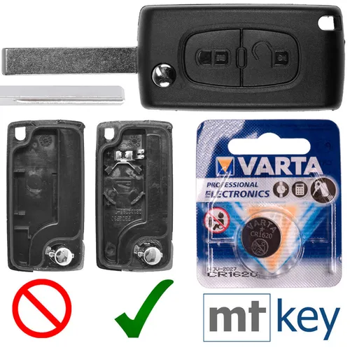 Klapp Schlüssel Gehäuse HU83 für Peugeot 207 307 308 807 5008 2 Tasten Batterie