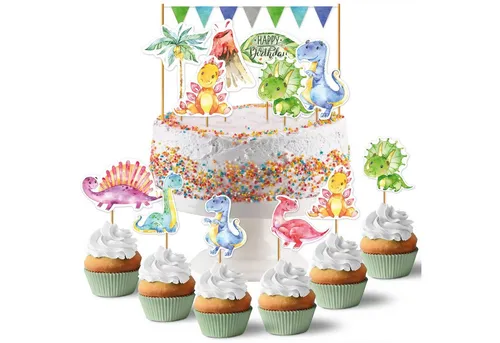 PAPIERDRACHEN Papierdekoration Cake Topper - Kuchendekoration- 19-teilig -in verschiedenen Designs, Kuchenstecker für den Kindergeburtstag