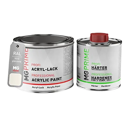 MG PRIME RAL 9010 Reinweiss/Pure white Acryl-Lack glänzend 0,75 Liter / 750 ml Dose inkl. Härter
