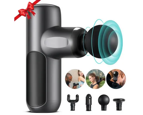 Novzep Massagepistole Mini Massagepistole,4000mAh Muskel Massagegerät Leise Massage Gun, 5 Geschwindigkeitsstufen 4 Massageköpfe starke geschwindigheit, tragbares kleines Reisegerät Geschenke für Frauen&Männer, für Tiefengewebsmassage&Entspannung,rücken&nacken