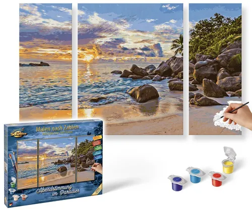 SCHIPPER Malen nach Zahlen - Abendstimmung im Paradies - Schreibutensilien für kreative Köpfe, entspannendes Malen nach Zahlen mit wunderschönem Landschaftsmotiv.