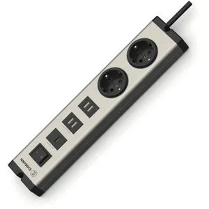 Ehmann Steckdosenleiste Multilader 6-Port Alu 1,5m, 2-fach, 4x USB-A, 1x USB-C, in weiß, mit Schalter