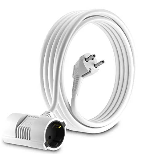 MutecPower 5 Meter Verlängerungskabel Mit 2-Fach Schuko doppel Steckdosen - abgewinkelt EU -Verlängerung IP20 Schutzkontakt-stecker und kupplungen - bis 250V 50Hz 16A - 5m weiß, Männlich-weiblich