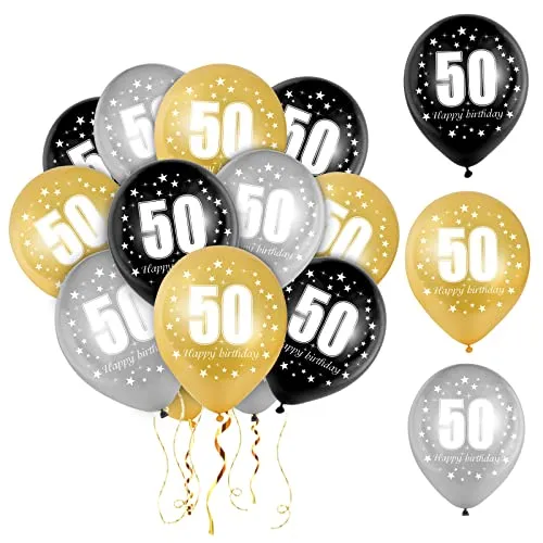 Luftballoon 50 Geburtstag, 50 Geburtstag Deko Mann Frau, Zahlenballon 50, Gold Schwarz Silber Ballon 50, 30 Stück Happy Birthday Girlande Ballon Schwarz Gold Deko